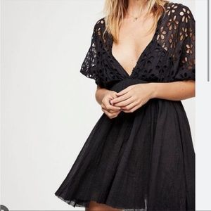 Free People Bella Note eyelet black mini dress